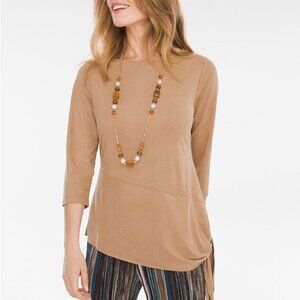 Chico's Travelers collection - Faux Suede back Zipper 3/4 Sleeve Camel - sz M